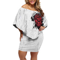New Zealand Maori Heart Tribal Personalised Off Shoulder Short Dress Polynesian Patterns LT9 Women White - Polynesian Pride