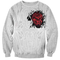 New Zealand Maori Heart Tribal Personalised Sweatshirt Polynesian Patterns LT9 Unisex White - Polynesian Pride