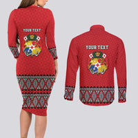 Tonga Heart Tribal Personalised Couples Matching Long Sleeve Bodycon Dress and Long Sleeve Button Shirt Polynesian Patterns LT9 - Polynesian Pride
