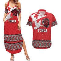 Tonga Heart Tribal Personalised Couples Matching Summer Maxi Dress and Hawaiian Shirt Polynesian Patterns LT9 Red - Polynesian Pride