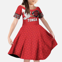 Tonga Heart Tribal Personalised Family Matching Off Shoulder Maxi Dress and Hawaiian Shirt Polynesian Patterns LT9 Daughter's Dress Red - Polynesian Pride