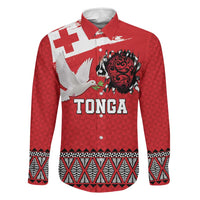 Tonga Heart Tribal Personalised Family Matching Puletasi and Hawaiian Shirt Polynesian Patterns LT9 Dad's Shirt - Long Sleeve Red - Polynesian Pride