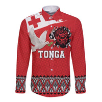 Tonga Heart Tribal Personalised Long Sleeve Button Shirt Polynesian Patterns LT9 Unisex Red - Polynesian Pride