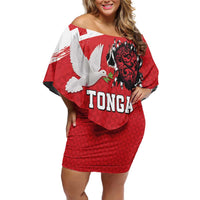 Tonga Heart Tribal Personalised Off Shoulder Short Dress Polynesian Patterns LT9 Women Red - Polynesian Pride