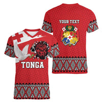 Tonga Heart Tribal Personalised Women V-Neck T-Shirt Polynesian Patterns LT9 - Polynesian Pride