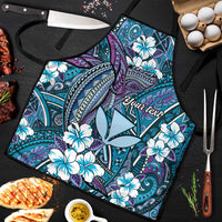 Personalised Hawaii Tribal Humpback Whale Apron Polu Hibiscus Seamless Pattern LT9 Blue - Polynesian Pride