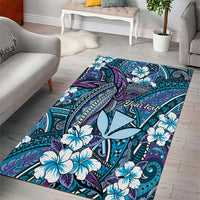 Personalised Hawaii Tribal Humpback Whale Area Rug Polu Hibiscus Seamless Pattern
