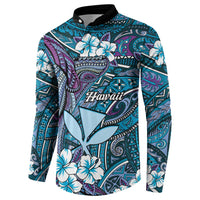 Personalised Hawaii Tribal Humpback Whale Button Sweatshirt Polu Hibiscus Seamless Pattern LT9 - Polynesian Pride