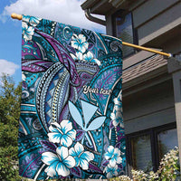 Personalised Hawaii Tribal Humpback Whale Garden Flag Polu Hibiscus Seamless Pattern LT9 - Polynesian Pride