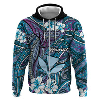 Personalised Hawaii Tribal Humpback Whale Hoodie Polu Hibiscus Seamless Pattern LT9 Zip Hoodie Blue - Polynesian Pride