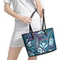 Personalised Hawaii Tribal Humpback Whale Leather Tote Bag Polu Hibiscus Seamless Pattern LT9 - Polynesian Pride