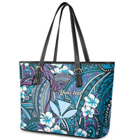 Personalised Hawaii Tribal Humpback Whale Leather Tote Bag Polu Hibiscus Seamless Pattern LT9 - Polynesian Pride