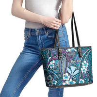 Personalised Hawaii Tribal Humpback Whale Leather Tote Bag Polu Hibiscus Seamless Pattern LT9 - Polynesian Pride