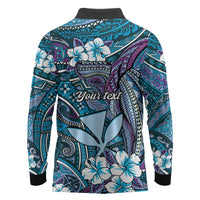 Personalised Hawaii Tribal Humpback Whale Long Sleeve Polo Shirt Polu Hibiscus Seamless Pattern LT9 - Polynesian Pride