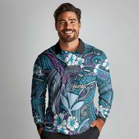 Personalised Hawaii Tribal Humpback Whale Long Sleeve Polo Shirt Polu Hibiscus Seamless Pattern LT9 - Polynesian Pride