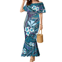 Personalised Hawaii Tribal Humpback Whale Mermaid Dress Polu Hibiscus Seamless Pattern LT9 Women Blue - Polynesian Pride