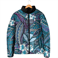 Personalised Hawaii Tribal Humpback Whale Padded Jacket Polu Hibiscus Seamless Pattern LT9 - Polynesian Pride