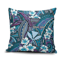 Personalised Hawaii Tribal Humpback Whale Pillow Cover Polu Hibiscus Seamless Pattern LT9 Blue - Polynesian Pride