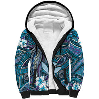 Personalised Hawaii Tribal Humpback Whale Sherpa Hoodie Polu Hibiscus Seamless Pattern LT9 Unisex Blue - Polynesian Pride