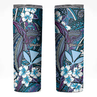 Personalised Hawaii Tribal Humpback Whale Skinny Tumbler Polu Hibiscus Seamless Pattern LT9 Blue - Polynesian Pride