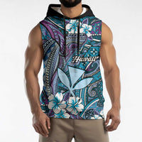 Personalised Hawaii Tribal Humpback Whale Sleeveless Hoodie Polu Hibiscus Seamless Pattern LT9 - Polynesian Pride