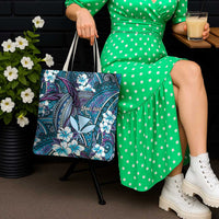 Personalised Hawaii Tribal Humpback Whale Tote Bag Polu Hibiscus Seamless Pattern