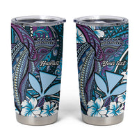 Personalised Hawaii Tribal Humpback Whale Tumbler Cup Polu Hibiscus Seamless Pattern LT9 Blue - Polynesian Pride
