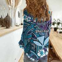 Personalised Hawaii Tribal Humpback Whale Women Casual Shirt Polu Hibiscus Seamless Pattern LT9 - Polynesian Pride
