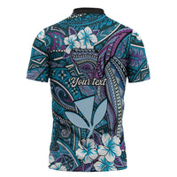 Personalised Hawaii Tribal Humpback Whale Zipper Polo Shirt Polu Hibiscus Seamless Pattern LT9 - Polynesian Pride