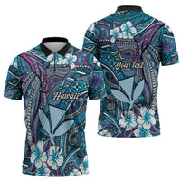 Personalised Hawaii Tribal Humpback Whale Zipper Polo Shirt Polu Hibiscus Seamless Pattern LT9 - Polynesian Pride