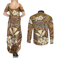 Personalised Hawaii Tribal Humpback Whale Couples Matching Summer Maxi Dress and Long Sleeve Button Shirt Melemele Hibiscus Seamless Pattern LT9 - Polynesian Pride