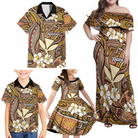 Personalised Hawaii Tribal Humpback Whale Family Matching Off Shoulder Maxi Dress and Hawaiian Shirt Melemele Hibiscus Seamless Pattern