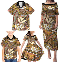 Personalised Hawaii Tribal Humpback Whale Family Matching Puletasi and Hawaiian Shirt Melemele Hibiscus Seamless Pattern