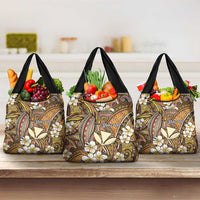Personalised Hawaii Tribal Humpback Whale Grocery Bag Melemele Hibiscus Seamless Pattern LT9 3-pack One Size Gold - Polynesian Pride