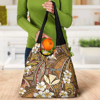 Personalised Hawaii Tribal Humpback Whale Grocery Bag Melemele Hibiscus Seamless Pattern LT9 - Polynesian Pride