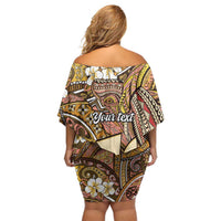 Personalised Hawaii Tribal Humpback Whale Off Shoulder Short Dress Melemele Hibiscus Seamless Pattern LT9 - Polynesian Pride