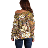 Personalised Hawaii Tribal Humpback Whale Off Shoulder Sweater Melemele Hibiscus Seamless Pattern LT9 - Polynesian Pride