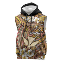 Personalised Hawaii Tribal Humpback Whale Sleeveless Hoodie Melemele Hibiscus Seamless Pattern LT9 Gold - Polynesian Pride