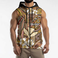 Personalised Hawaii Tribal Humpback Whale Sleeveless Zip Hoodie Melemele Hibiscus Seamless Pattern LT9 - Polynesian Pride