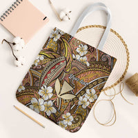 Personalised Hawaii Tribal Humpback Whale Tote Bag Melemele Hibiscus Seamless Pattern LT9 White Strap One Size Gold - Polynesian Pride