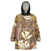 Personalised Hawaii Tribal Humpback Whale Wearable Blanket Hoodie Melemele Hibiscus Seamless Pattern LT9 One Size Gold - Polynesian Pride