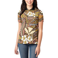 Personalised Hawaii Tribal Humpback Whale Women Polo Shirt Melemele Hibiscus Seamless Pattern LT9 - Polynesian Pride