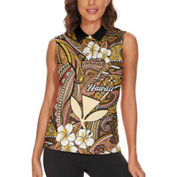 Personalised Hawaii Tribal Humpback Whale Women Sleeveless Polo Shirt Melemele Hibiscus Seamless Pattern LT9 - Polynesian Pride