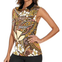 Personalised Hawaii Tribal Humpback Whale Women Sleeveless Polo Shirt Melemele Hibiscus Seamless Pattern LT9 - Polynesian Pride
