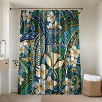 Personalised Hawaii Tribal Humpback Whale Bathroom Set Omaomao Hibiscus Seamless Pattern LT9 Shower Curtain Only Green - Polynesian Pride