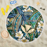 Personalised Hawaii Tribal Humpback Whale Beach Blanket Omaomao Hibiscus Seamless Pattern LT9 One Size 150cm Green - Polynesian Pride