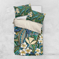 Personalised Hawaii Tribal Humpback Whale Bedding Set Omaomao Hibiscus Seamless Pattern LT9 US Twin 172cm x 218cm Green - Polynesian Pride