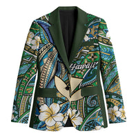 Personalised Hawaii Tribal Humpback Whale Blazer Omaomao Hibiscus Seamless Pattern LT9 Unisex Green - Polynesian Pride