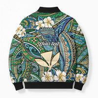 Personalised Hawaii Tribal Humpback Whale Bomber Puffer Jacket Omaomao Hibiscus Seamless Pattern LT9 - Polynesian Pride