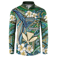 Personalised Hawaii Tribal Humpback Whale Button Sweatshirt Omaomao Hibiscus Seamless Pattern LT9 Green - Polynesian Pride